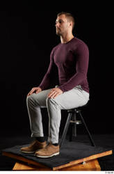 Whole Body Man White Shoes Sweatshirt Trousers Slim Sitting Studio photo references